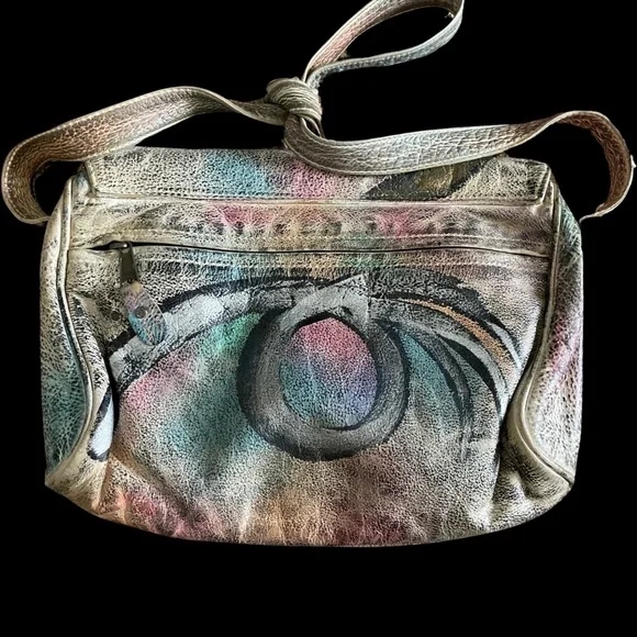 OOAK VTG 80s Brit Rosen Signed Hand Painted Abstract Leather Shoulder Bag Purse - Picture 9 of 13